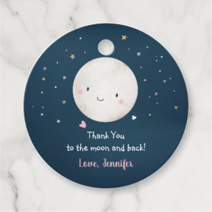 Étiquettes Cadeau Vers La Lune Et Le Baby shower D'Or Rose Arrière