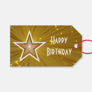 Étiquettes-cadeau Version Gold Star texte blanc d'anniversaire heure