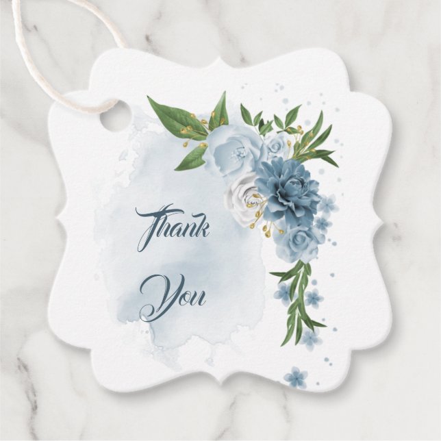 Étiquettes Cadeau vert bleu blanc fleuri (Devant)