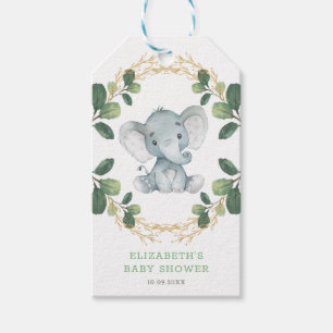 Étiquettes-cadeau Vert botanique doux Baby shower de lit éléphant