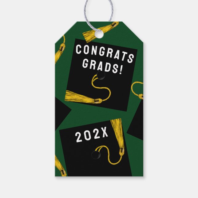 Étiquettes-cadeau Vert de remise des diplômes (Devant)