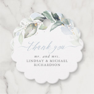 Étiquettes Cadeau Vert Elégant Dusty Blue Mariage Merci