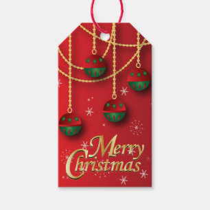 Étiquettes-cadeau Vert élégant, rouge et Noël d'or