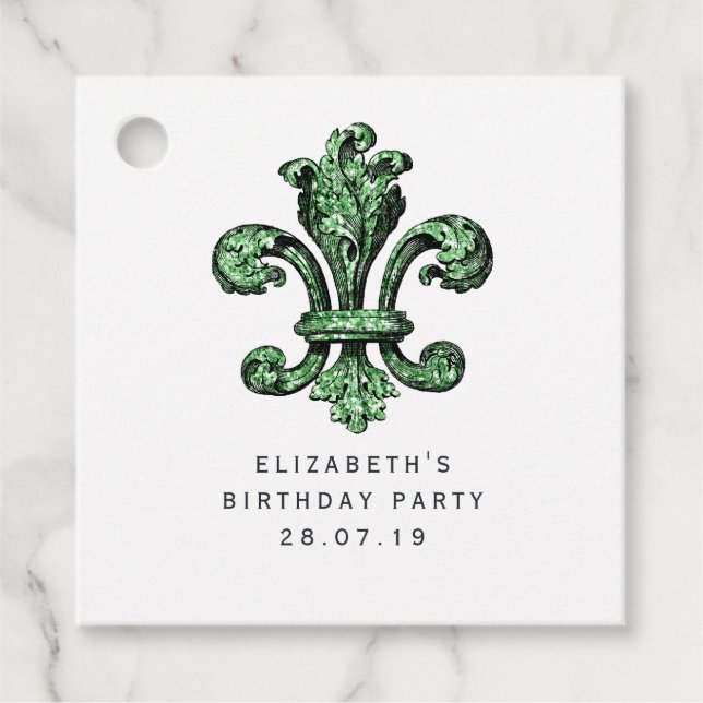 Étiquettes Cadeau Vert émeraude Fleur de Lis (Devant)