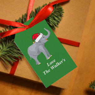 Étiquettes-cadeau Vert fait sur commande d'éléphant de Noël
