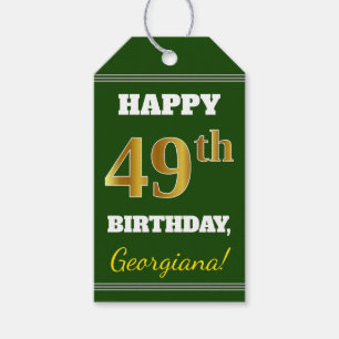 Étiquettes-cadeau Vert, Faux Gold 49e anniversaire + Nom personnalis
