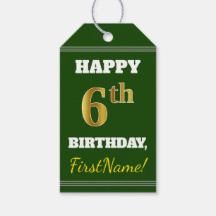 Étiquettes-cadeau Vert, Faux Or 6ème anniversaire + Nom personnalisé