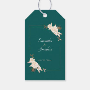 Étiquettes-cadeau Vert foncé avec Mariage Rose crème