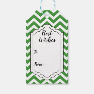 Étiquettes-cadeau Vert foncé et chevron de mariage d'anniversaire bl