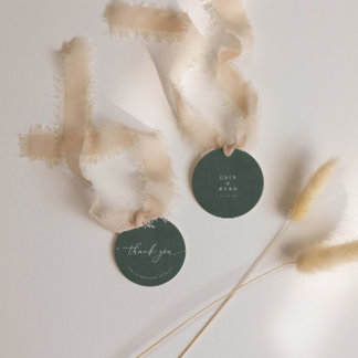 Étiquettes Cadeau Vert foncé Moderne calligraphie Mariage Merci