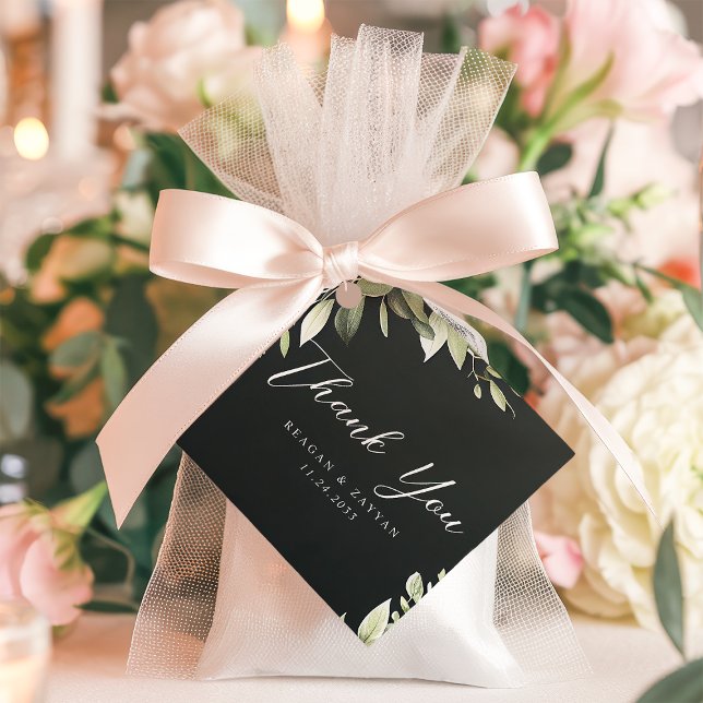 Étiquettes Cadeau Vert foncé Vert vert moderne Feuilles Mariage Merc (Créateur téléchargé)