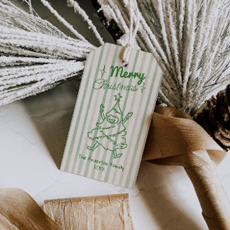 Étiquettes-cadeau Vert main dessinée amusant arbre de Noël vintage r