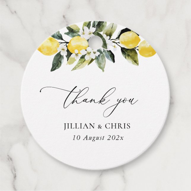 Étiquettes Cadeau Vert moderne Citron Floral Mariage Merci (Devant)