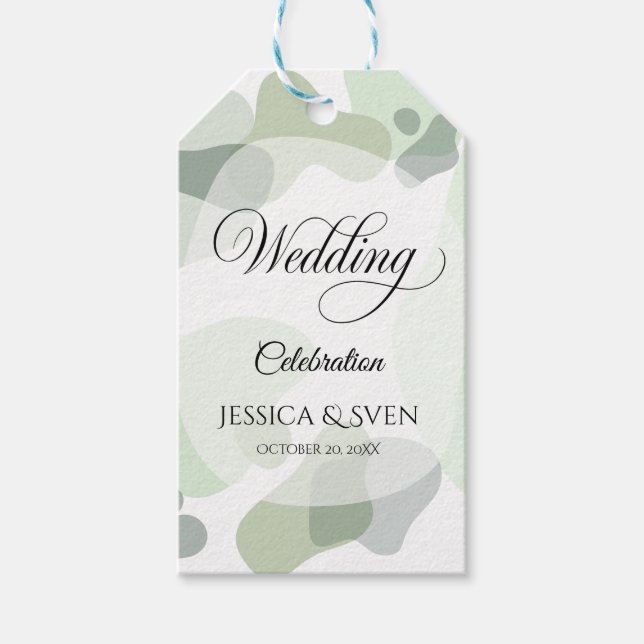 Étiquettes-cadeau Vert organique Mariage Abstrait géométrique (Devant)