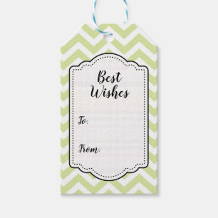 Étiquettes-cadeau Vert pastel et chevron blanc pour mariage et anniv