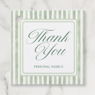 Étiquettes Cadeau Vert sauge aquarelle rayé mariage remerciements