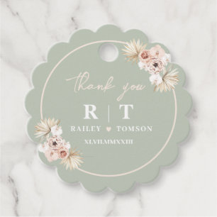 Étiquettes Cadeau Vert Sauge Boho Floral Élégant Monogramme de Maria