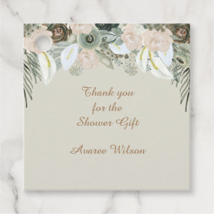 Étiquettes Cadeau Vert sauge et fleurs aquarelles crème