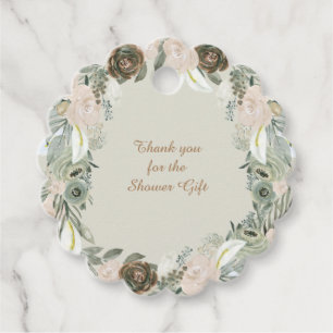 Étiquettes Cadeau Vert sauge et fleurs aquarelles crème