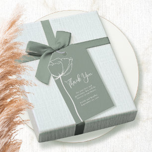 Étiquettes-cadeau Vert sauge Gras Simple Floral Mariage Remerciement