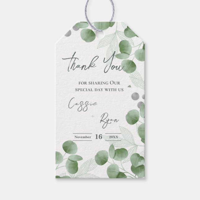 Étiquettes-cadeau Vert tendance Nature inspiré Eucalyptus Mariage (Devant)