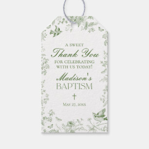 Étiquettes-cadeau Vert Toile De Jouy Vintage Floral Faveurs de Baptê