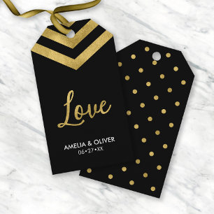 Étiquettes-cadeau Vertical Elegant Moderne Faux Or Chevron Love