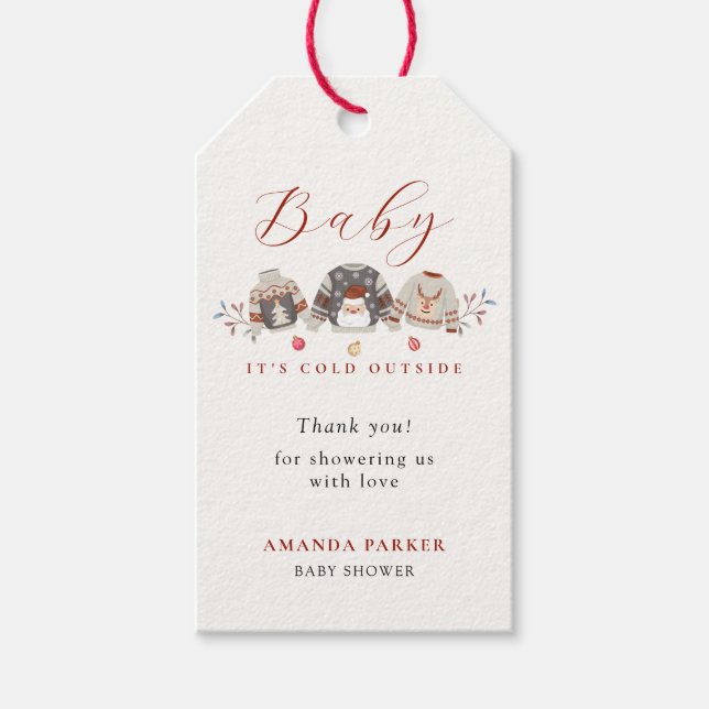 Étiquettes-cadeau Vêtements d'hiver Baby shower de Noël Merci (Devant)