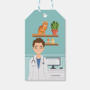 Étiquettes-cadeau Vétérinaire Homme Vétérinaire avec chat orange ble