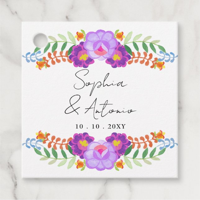 Étiquettes Cadeau Vibrant Mexican Floral Fiesta Wedding (Devant)