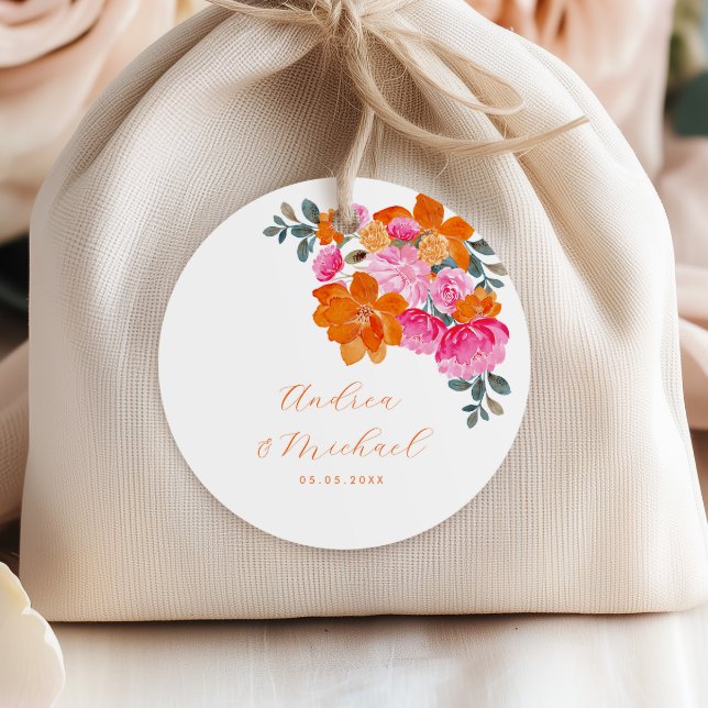 Étiquettes Cadeau Vibrant Rose Orange Floral Été Mariage personnalis (Créateur téléchargé)