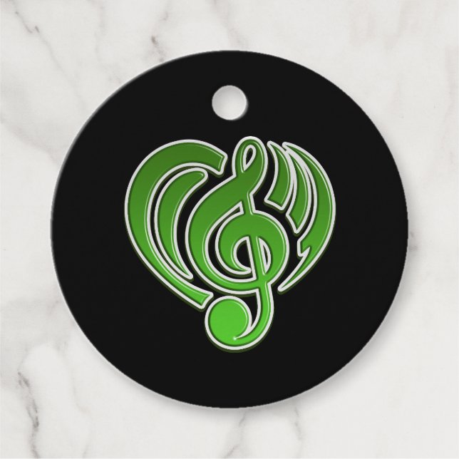 Étiquettes Cadeau Vibrations Amour Musical Coeur Vert Musique Note D (Devant)