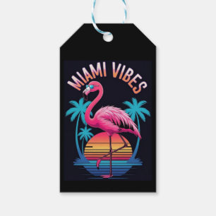 Étiquettes-cadeau Vibrations de Miami Design de flamant rose d'été-6