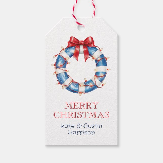 Étiquettes-cadeau Vie de Noël nautique de Noël côtier (Devant)