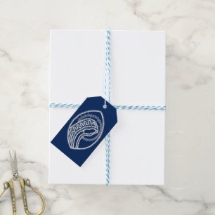 Étiquettes-cadeau Vierge Marie, dentelle blanche, bleu marine