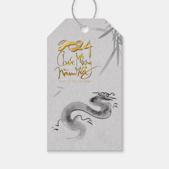 Étiquettes-cadeau Vietnamien Original Dragon Année 2024 personnelle  (Devant)