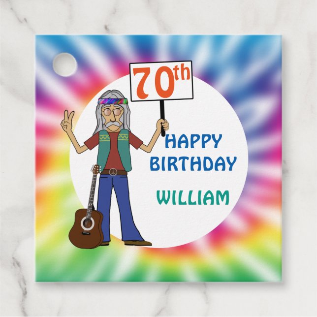 Étiquettes Cadeau Vieux Hippie Hippy Tie Dye 70e fête d'anniversaire (Devant)