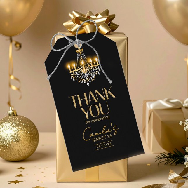 Étiquettes-cadeau Vieux Hollywood Lustre en Glam Sweet 16 ID1108 (Créateur téléchargé)