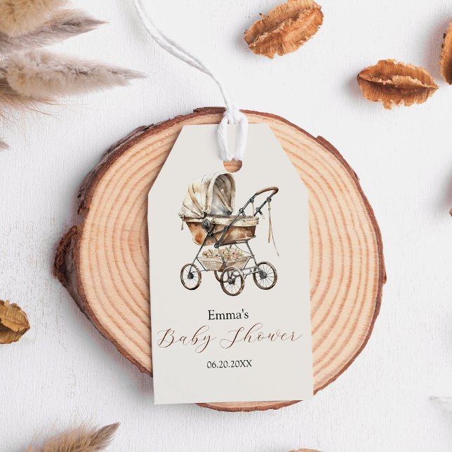 Étiquettes-cadeau Vieux mode Porte-Bébé Fleurs Soft Pastel (Old Fashion Baby Carriage Flowers Soft Pastel Gift Tags
)