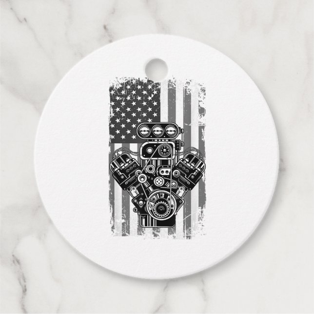 Étiquettes Cadeau Vieux Piston de Voiture de Muscle de Drapeau Améri (Devant)