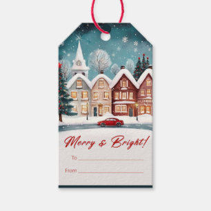 Étiquettes-cadeau Village De Noël Vintage Mignonne/Joyeux Et Lumineu