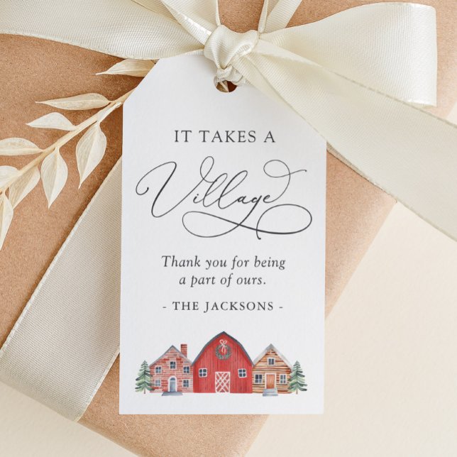Étiquettes-cadeau Village d'hiver Baby shower de Noël Merci (Créateur téléchargé)