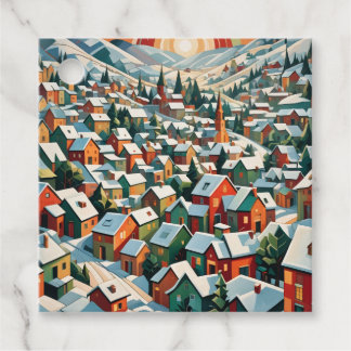 Étiquettes Cadeau village d'hiver sous la neige vintage