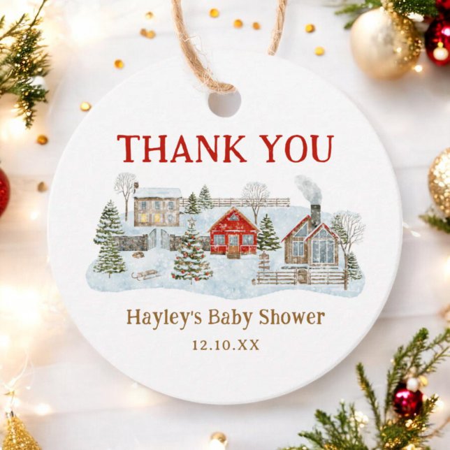 Étiquettes Cadeau Village neige - Merci de vacances hiver (Créateur téléchargé)