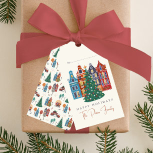 Étiquettes-cadeau Ville d'Amsterdam dessinée à la main pour Noël