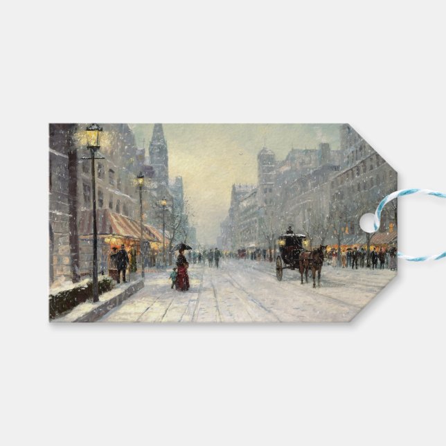 Étiquettes-cadeau Ville victorienne, rue de Noël (Devant (Horizontal))