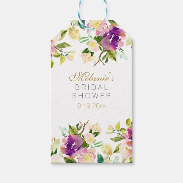 Étiquettes-cadeau Vin de Bourgogne Aquarelle rose Fête des mariées f (Devant)