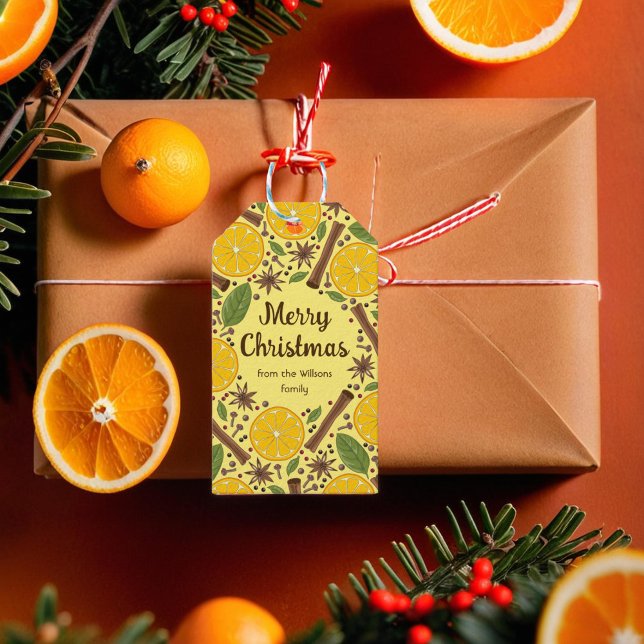 Étiquettes-cadeau Vin de Noël chaud épicé jaune vif (Christmas mulled wine spicy bright yellow gift tags)