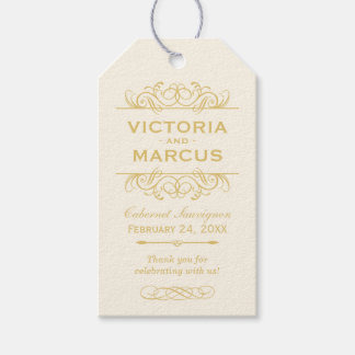 Étiquettes-cadeau Vin ivoire et or Mariage bouteille Monogramme
