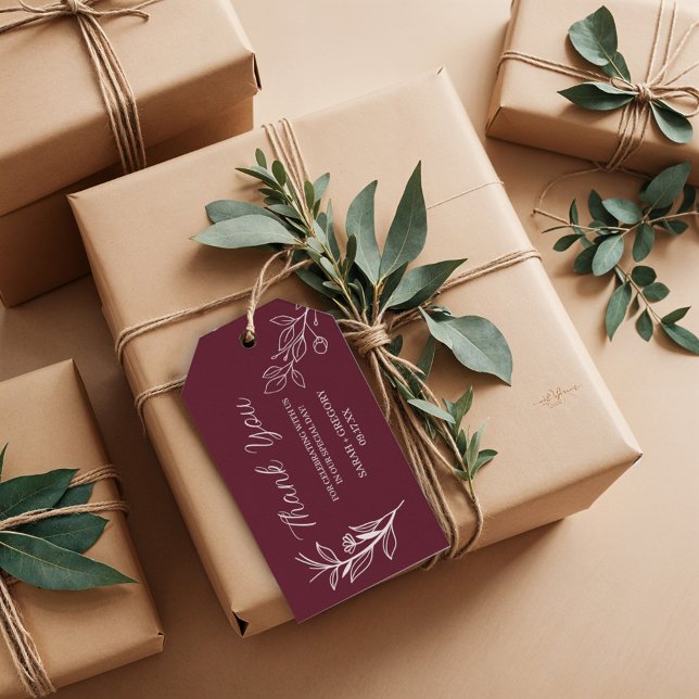 Étiquettes-cadeau Vin Ruby Simple Boho Floral Merci Favoriser (Créateur téléchargé)